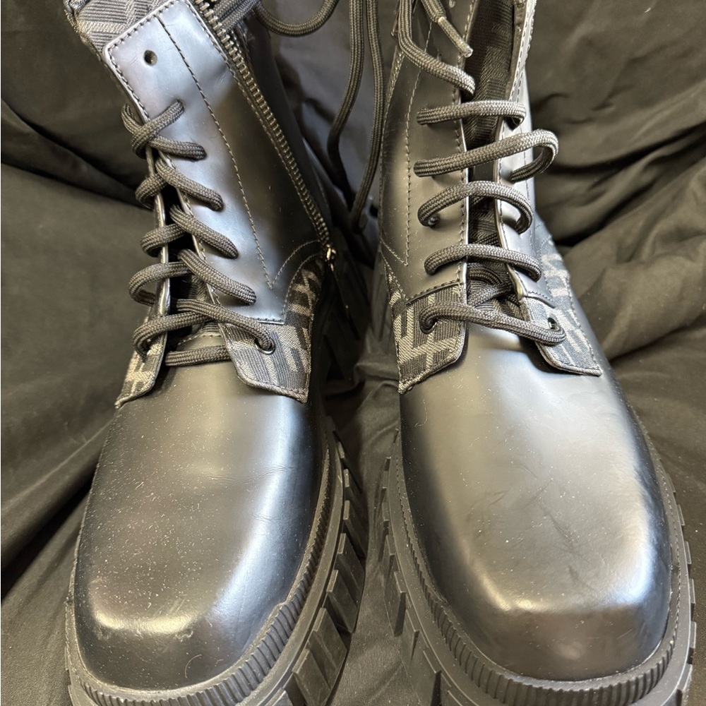 Fendi Black Lace-Up Combat Boots